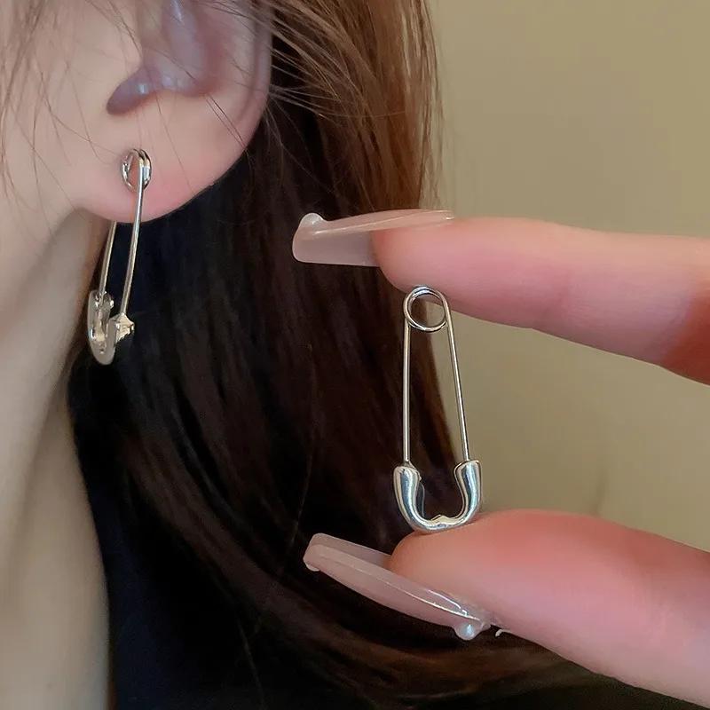 copper Zircon Punk Style Minimalist Safety Pin Stud Earrings for Women