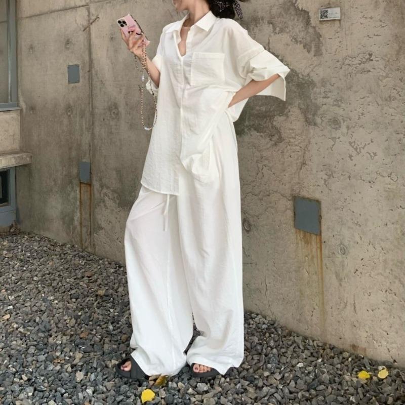 

Shirt Top Loose Sense Suit Women s Summer Fashion Casual Wide-leg Pants Two-piece Suit S белый
