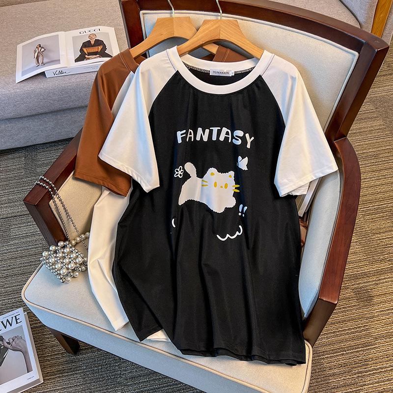 

Round Neck Plus Size Mid-Length Loose Short-Sleeve Women s T-Shirt - Available in 200/300/350 Jin Sizes (6330) 6XL чорний
