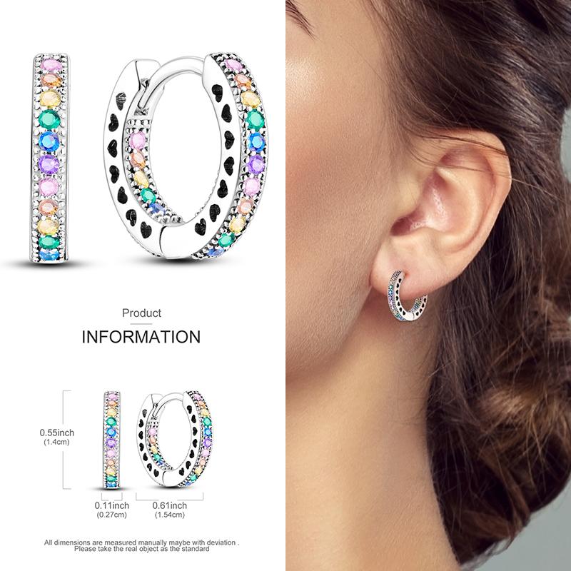 Boucles d'Oreilles Créoles en Argent 925 Zircon Coloré Boucles d'Oreilles Créoles Pavées Pour Femmes Filles Bijoux Cadeau