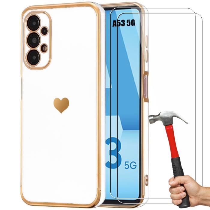 Coque - Booling - pour Samsung Galaxy A53 5G - Antichoc - Motif Cœur - 2 Verres Trempés