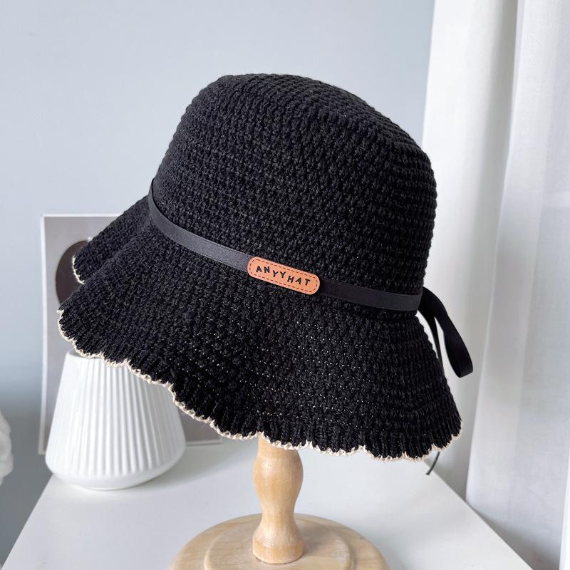 New spring and summer retro fashion bucket hat knitted basin hat casual sunshade sunscreen woven hat versatile