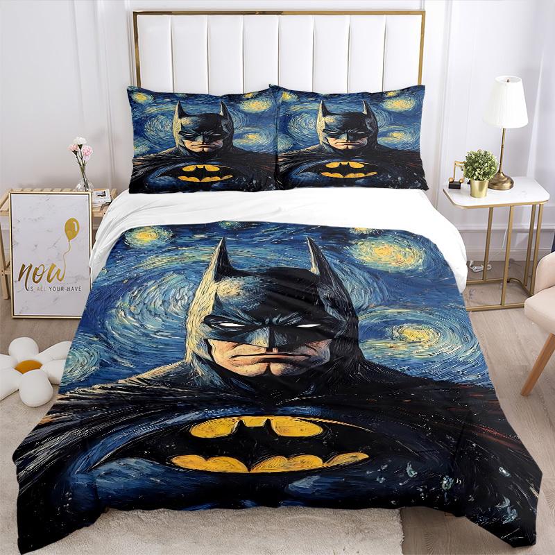 3pcs Batman Starry Night Bedding Set, Soft Polyester Duvet Cover and Pillowcases Machine Washable Seasons all suitable & Guest Room Decor252