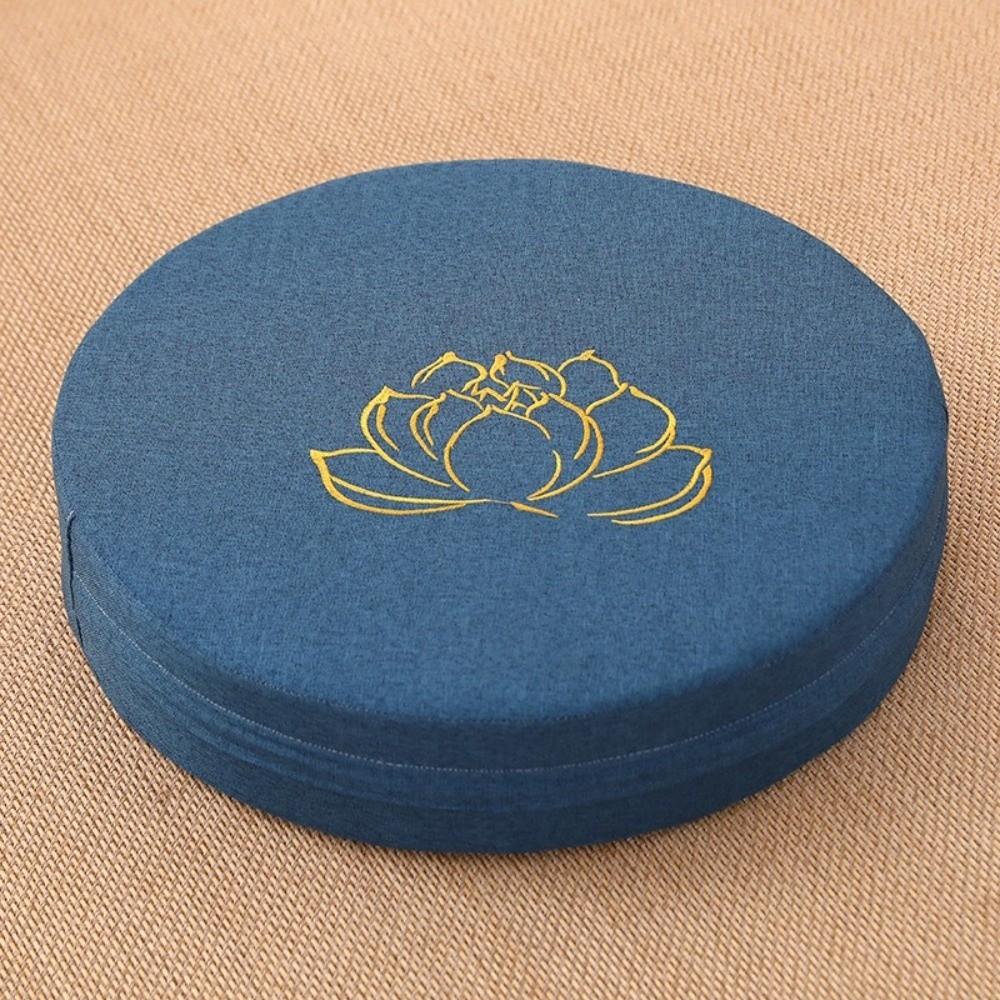 New Lotus Embroidered Yoga Meditation Cushion Washable Round Backrest Pillow Removable Cover Thickening Fill Linen Futon Cushion
