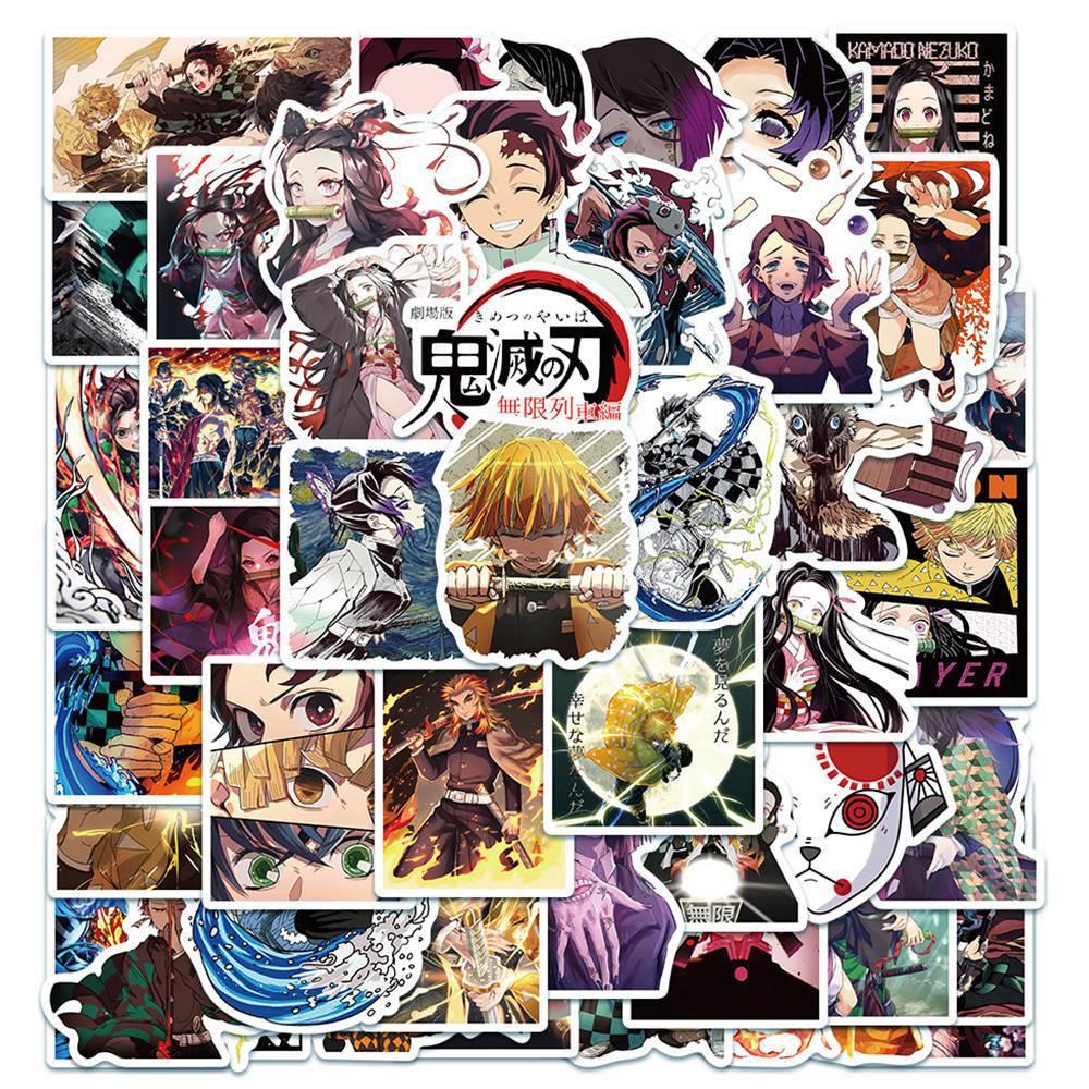Colorful Anime Stickers Set 50pcs Ghost Blade Graffiti Decals For Luggage Skateboard Water Bottle