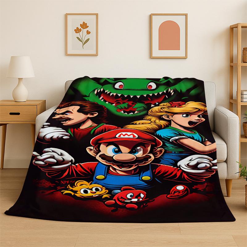 Cartoon M-Mario Bros Game Flannel Blanket Soft Warm Throw Blanket for Bedroom Living Room Bed Travel Camping Picnic Gift Kids