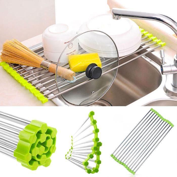 

SHOP-STORY - Foldable Non-Slip Drainer for Sink Washbasin - Colander Dish Rack - Dimension 37 x 23 cm - Color Green