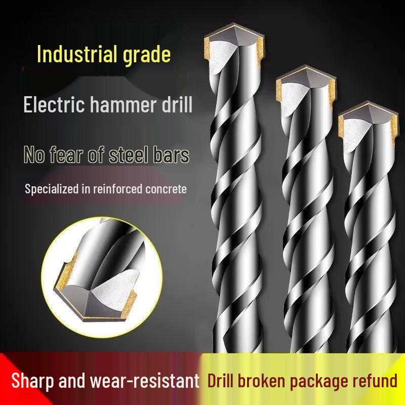 Extended Rotary Hammer Drill Bit Set for Concrete, Stone, and Brick Walls - Alloy, Square & Round Shanks