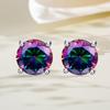 Iridescent Rainbow Stud Earrings - Multi-Color Gem Silver Plated Sparkly Jewelry for Women