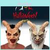 Furchterregende Latex-Lucifer-Maske mit Hörnern für Halloween-Festivals und Kostümpartys