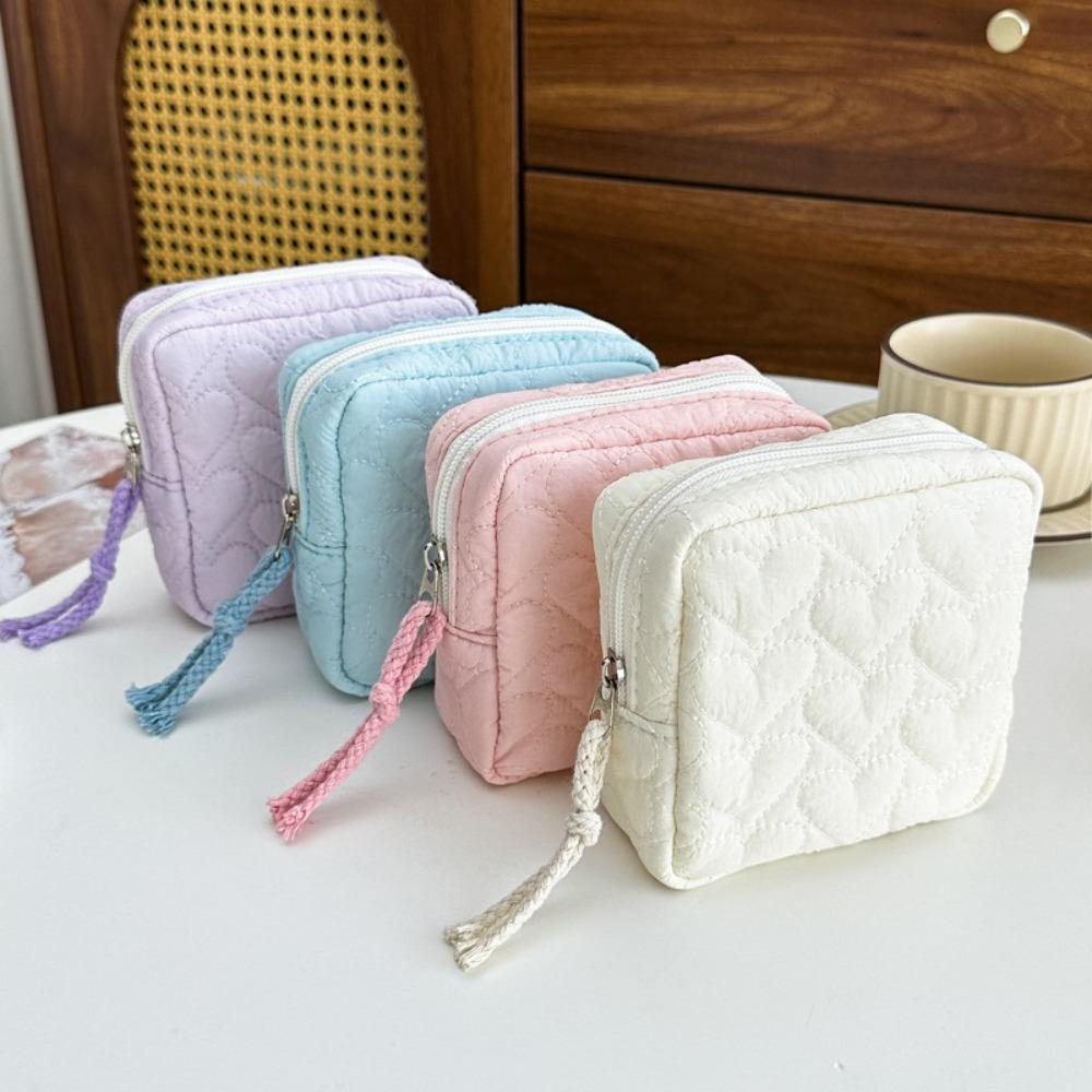 New Quilted Love Cosmetic Bag  Travel Portable Toiletry Bag  Lipstick Bag  Aunt Towel  Sanitary Napkin Storage Bag