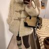 Women's Eco-friendly Horn Button Lambswool Coat - Mid-length, Thickened Fur, 2025 Autumn/Winter Style
