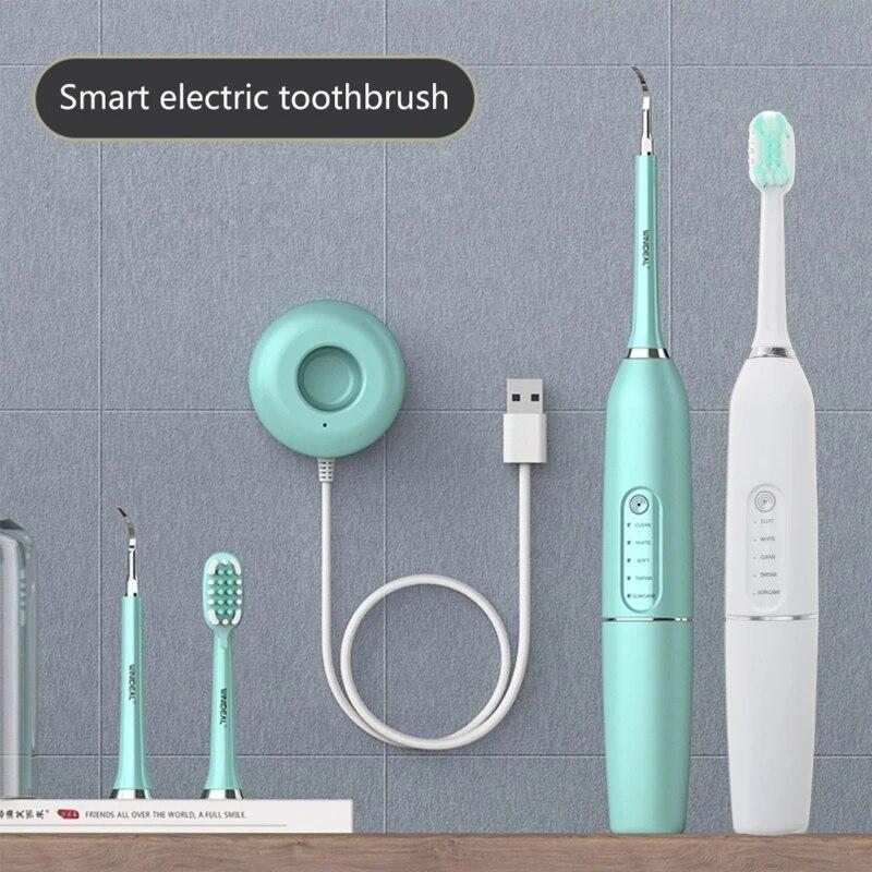 Ultrasonic Electric Toothbrush With Brush Heads, Wireless Charging Base, 5 Modes