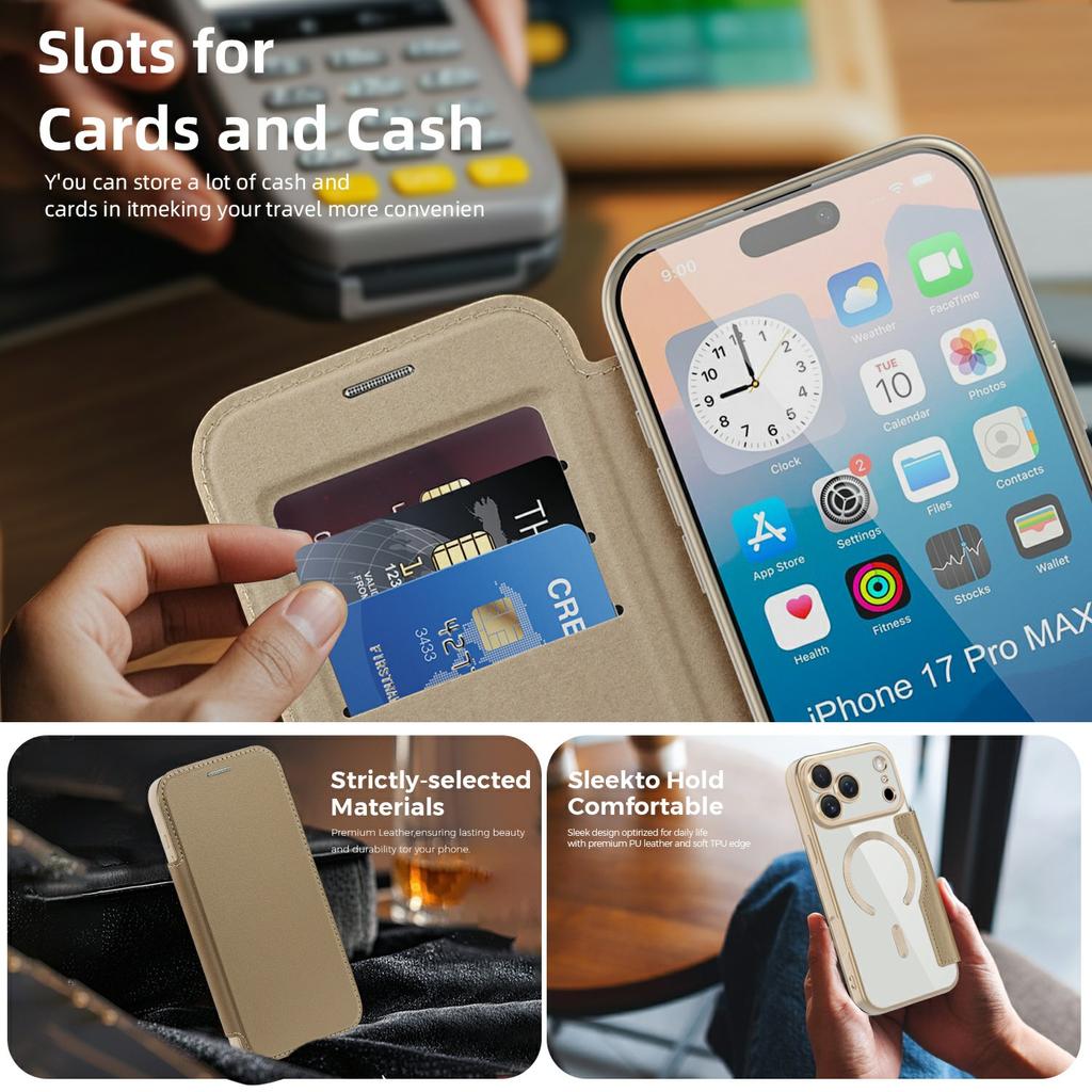 For iPhone 17 Pro Max Case Compatible with MagSafe RFID Blocking Leather Phone Cover