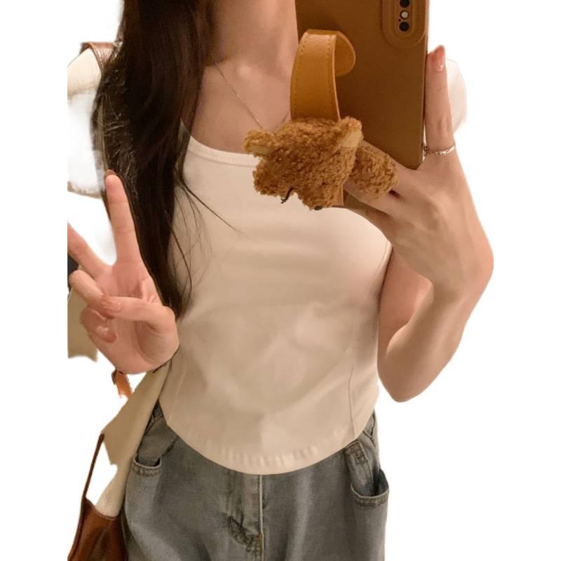 2026 Summer Women's Square Neck Contrast Stitching Short Sleeve Top - Slimming and Versatile