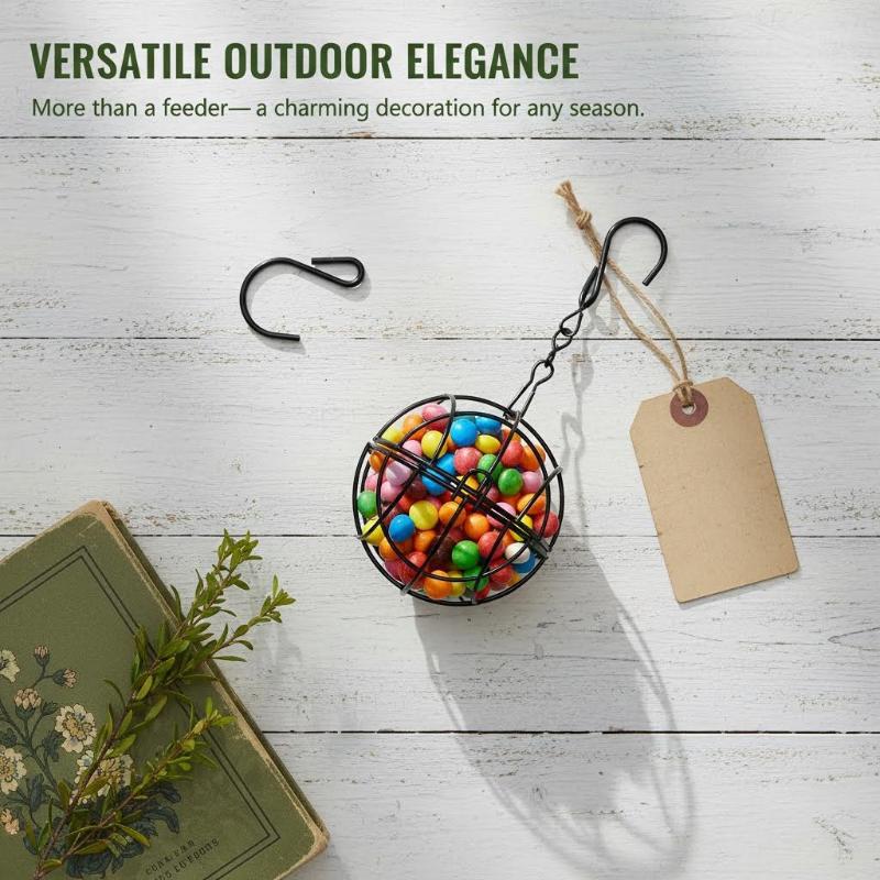 New Metal Suet Ball Bird Feeder With Hanging Chain Squirrel Proof Outdoor Garden Bird Hummingbird Feeder Ball Shape Grass Feeder