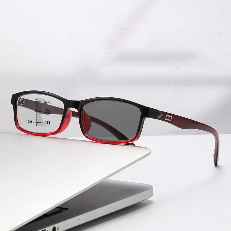 Men Women Retro Pochromic Reading Glasses Vintage Color Changing Multifocal Eyewear Unisex Square Frame Presbyopic Glasses