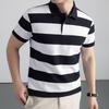 Firstview Men's Striped Big Lapel Short Sleeve Polo Shirt