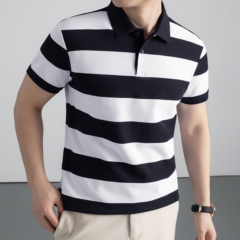 Firstview Men's Striped Big Lapel Short Sleeve Polo Shirt