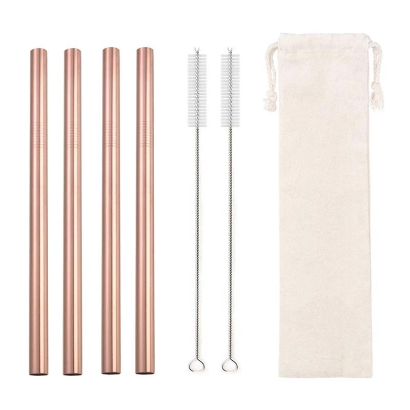 12mm Boba Metal Straw Eco-friendly 304 Stainless Steel Straws Set Reusable Drinking Straw for Bubble Tea Milkshake Bar Accessory
