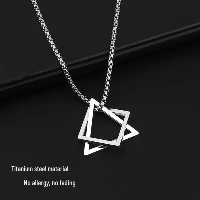Geometric Square & Triangle Titanium Steel Necklace Set for Couples - Trendy Unisex Pendant Jewelry
