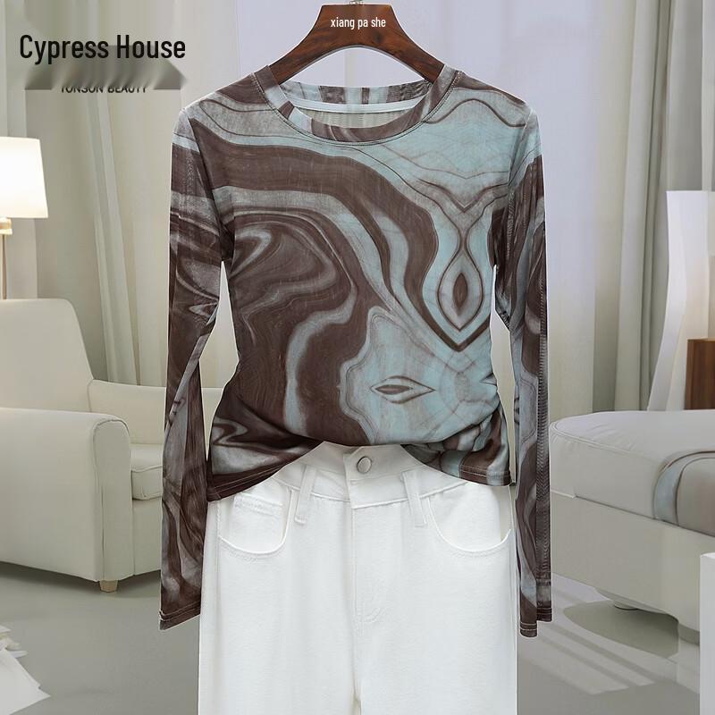 

Women s Printed Mesh Long Sleeve Top L