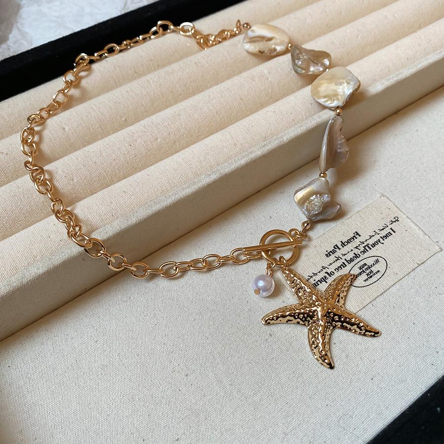 Oceanic Shell Starfish Conch Pendant Necklaces for Women Adjustable Rope Collarbone Chains Necklace Seaside Holiday Jewelry V