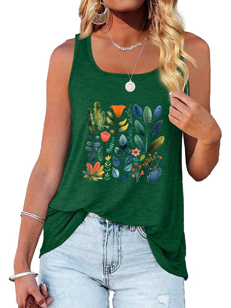 Women Fashion Printed Tank Top Summer Casual Round Neck Sleeveless Shirt