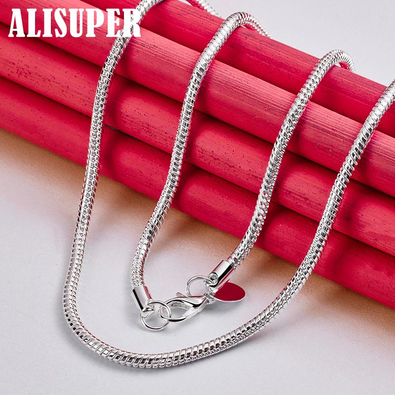 925 Sterling Silver 16/18/20/24/22/24/26/30 Inch 3mm Snake Chain Necklace Jewelry
