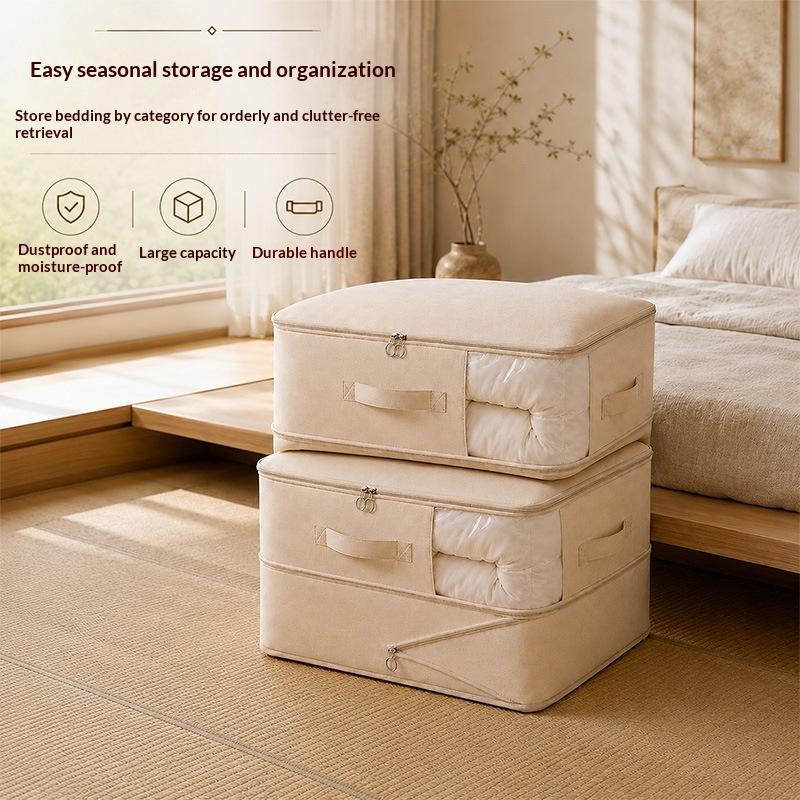 Nonwoven Fabric Clothes Storage Organizer With Clear Window Sturdy Handles Large Capacity For Closet Bedding Storage