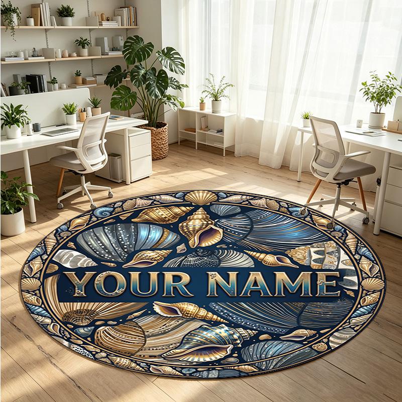 Ocean Sea (144) Theme Round Crystal Velvet Rug Custom Name Text Personalized Floor Mat Home Decor Non Slip Crystal Carpet