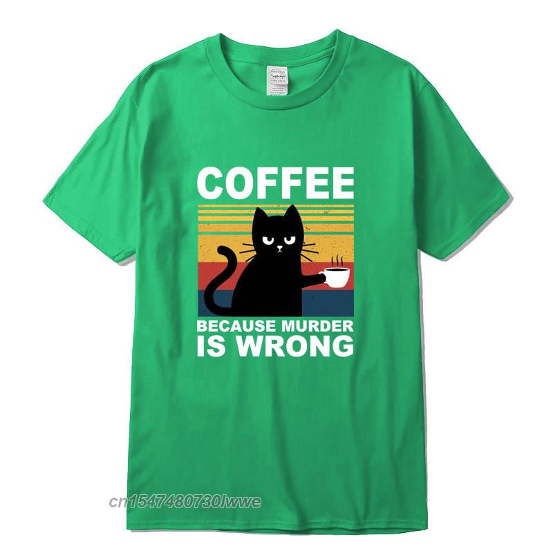 Cool Unisexs TShirt High Quality 100 Cotton Funny Cat Drinking Coffee Printing Casual Cool Loose Crew Neck TShirt Male Tops