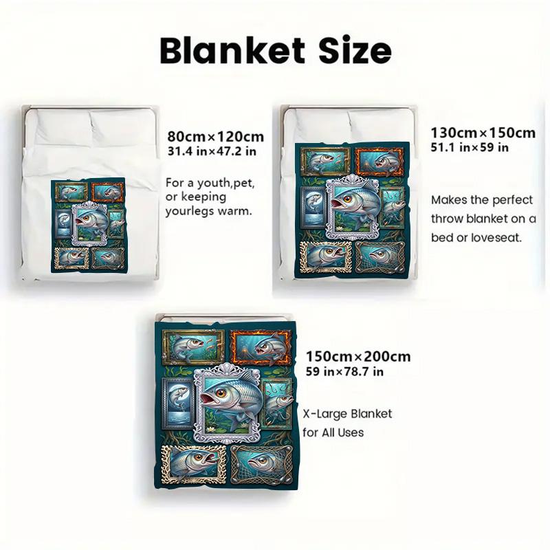 Fish Fantasies 2D Flat Pattern Flannel Blanket, High Quality All Seasons, Home Decor, Warmth and Comfort, Perfect for Christmas Gifts.