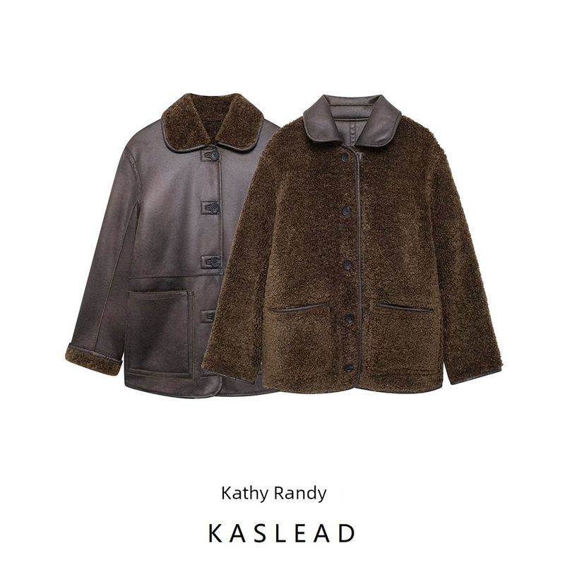 Kaslead New Arrival Women's Clothing Fashion Style Fashion Imitation Leather Double-Sided Coat Outwear 6318248