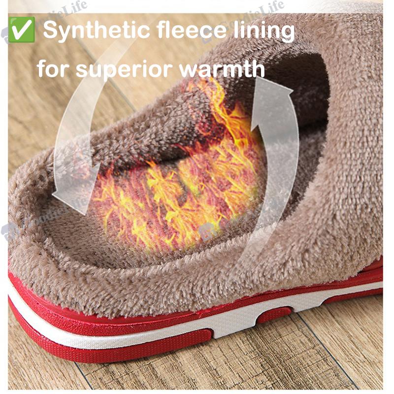 New Winter Couple Slippers  PU Leather Indoor Anti Slip Warm House Shoes