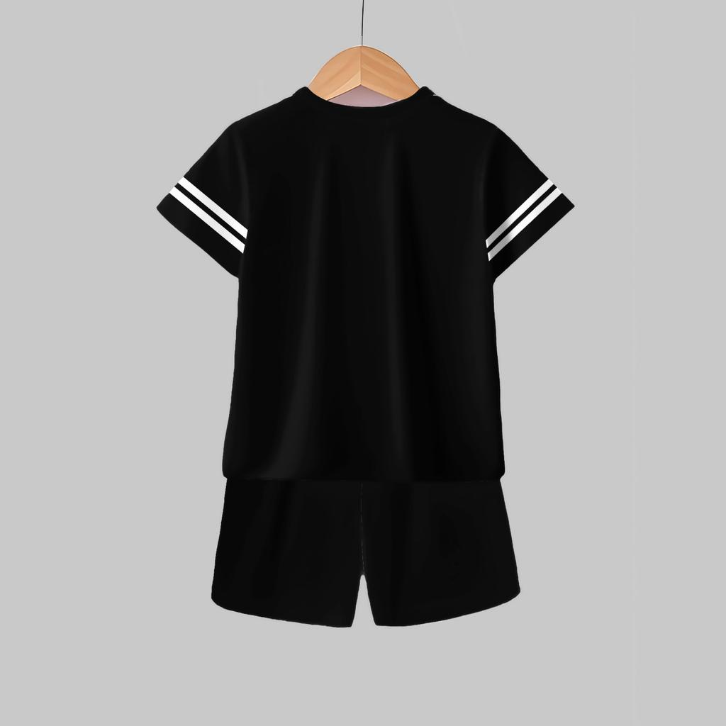 Unisex Kids' Sport Set with Letter Print, Short Sleeve Top and Pants, Round Neck Casual Outfit