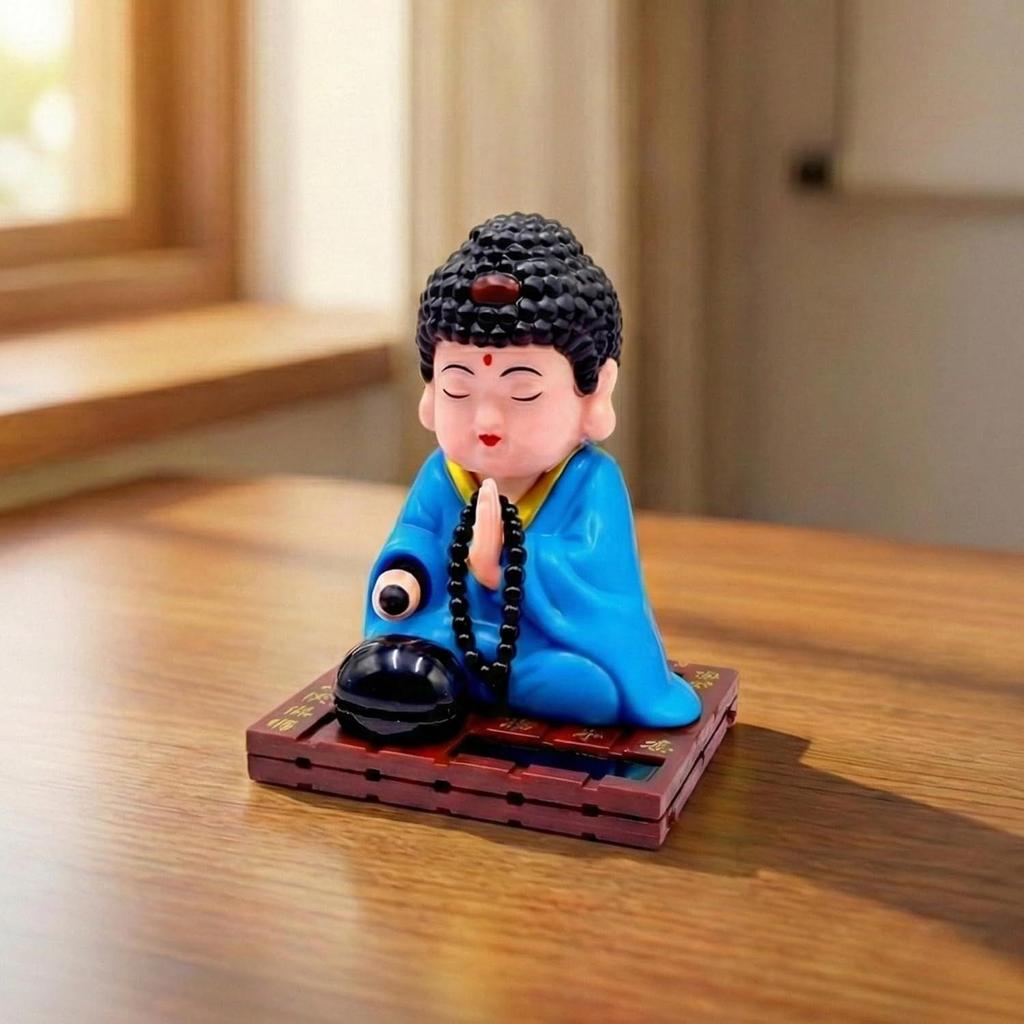 Moving Head Monk Buddha Idol Showpiece for Home Decor Car Dashboard Office | Feng Shui Spiritual Meditation Buddha Statue