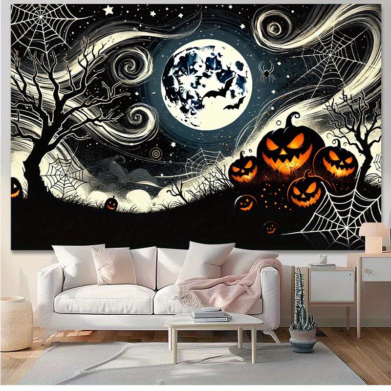 A Halloween Tapestry Wall Hanging 1 Piece with Glowing Pumpkin Lantern Design Made of Polyester Fabric