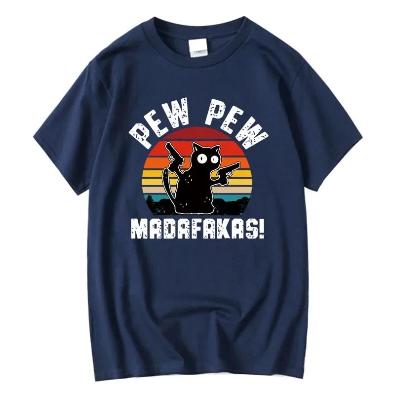 Summer Casual Men T-shirt Cotton Cool Funny Cat Printed T-shirt Casual O-neck Loose for Men T Shirt Tees Tops XXXL темно-синий 1980₽