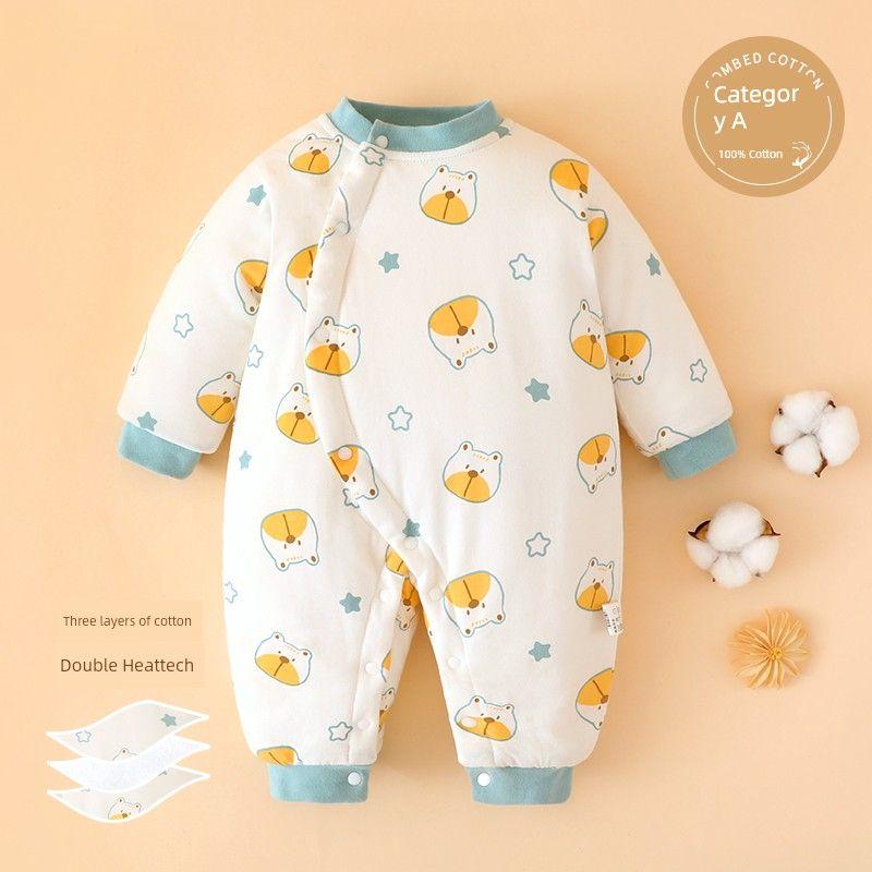 Clothes for Autumn and Winter, Thickened Cotton-Padded Romper for Boys and Girls, Pure Cotton Class a Jumpsuit, Outdoor Crawling Clothes, Winter Wear
