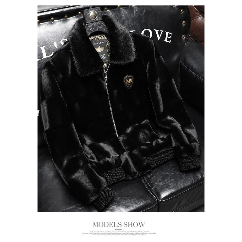 Men Loose Warm Winter Faux Mink Fur Pu Leather Jacket Coat