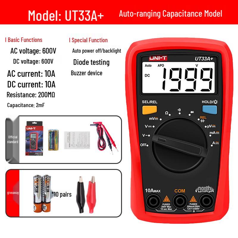 UNI-T UT33B+ Hochpräzises Smart Digitalmultimeter - Mini Anti-Burn Spannungsprüfer für Elektriker