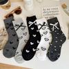 2025 Spring Gray Heart Bow Mid-Calf Piled Socks - Trendy Japanese Style for Women