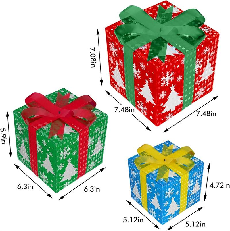 

3 шт. Рождественские светящиеся подарочные коробки, Светодиодные светящиеся подарочные коробки для рождественского декора на улице и в помещении, Светящиеся подарочные коробки, Праздничный декор