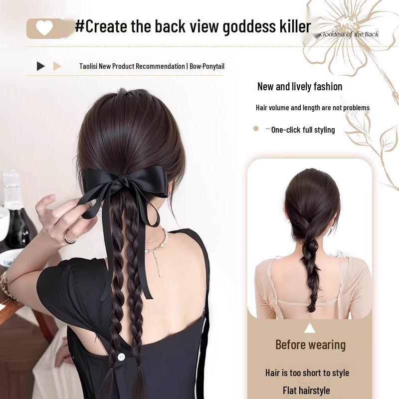 Women's Claw Clip Bow Ribbon Ponytail Braid – Elegant Curly Hair Updo Clip