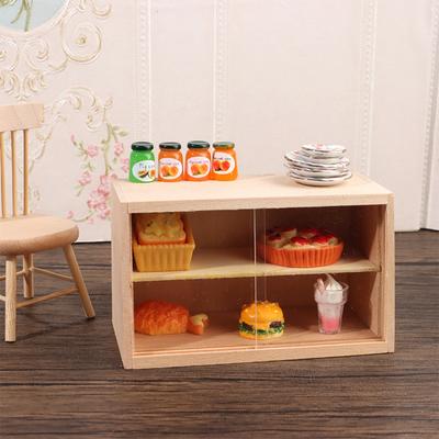 1:12 Dollhouse Miniature Wall Cabinet Sliding Door Showcase Storage Cabinet Furniture Model Decor Toy Doll House Accessories