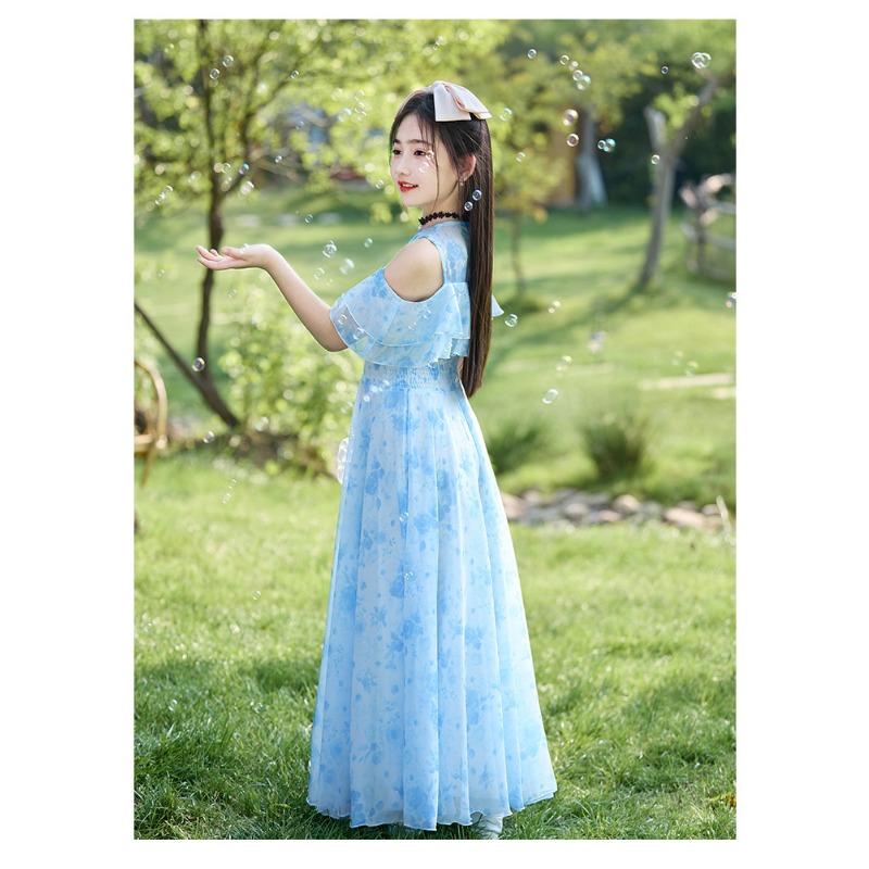 Girls Floral Print Princess Long Dress Kids Summer Casual Beach Dress