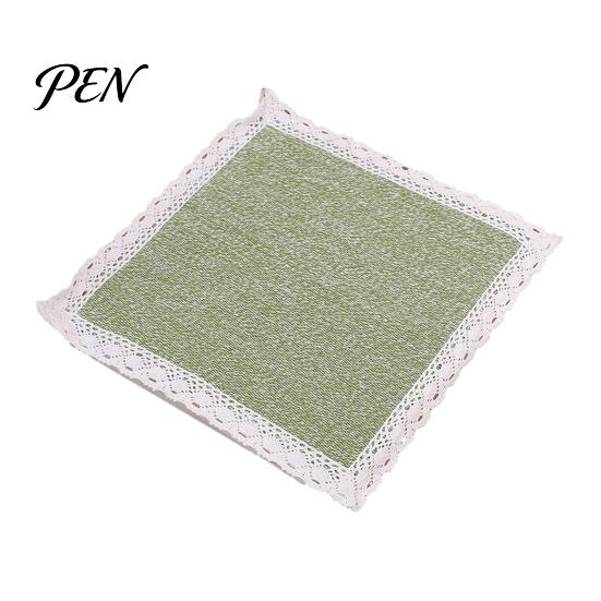 Durable Kitchen Chair Pad Cotton Linen with Ties, Square Summer Seat Lace Rattan Trim, 15.75" X Breathable Washable Mat for Dining Office Protective