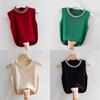 Summer Womens Knitted Tank Top With Pearl Embellishments For Casual Wear