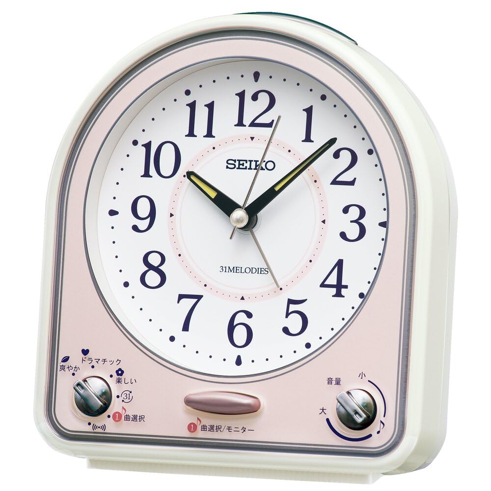 Seiko Clock Alarm Clock Table Clock Analog 31 Songs Melody Alarm White Pink Pearl 139 x 126 x 70mm QM750P Pearl/Some